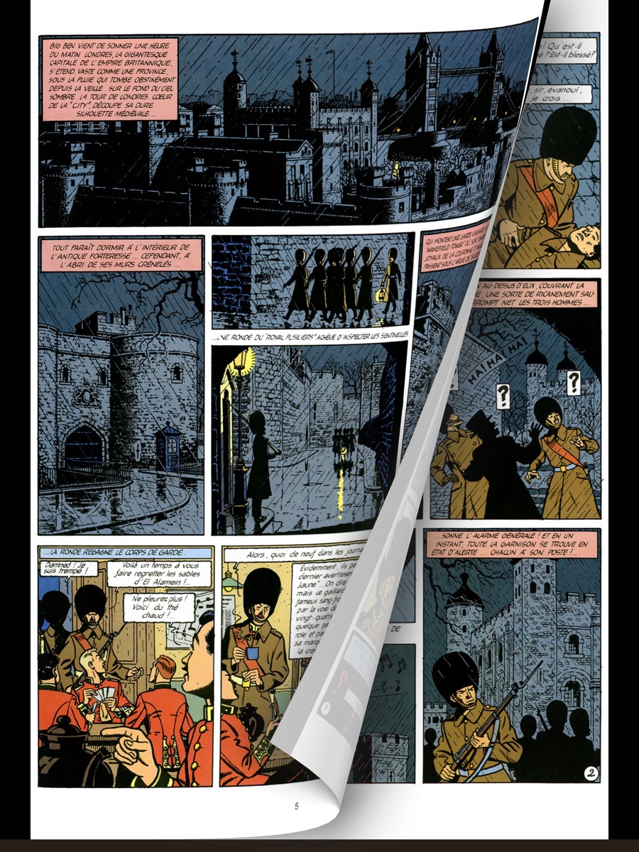 A page of La Marque Jaune mid page-turn in the Lijn reader